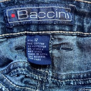 knee length jean skirt, dark blue